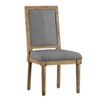 Linen Rectangular Dining Chair, Set of 2 – Beige / Dark Grey / Grey, Natural / Brown / Antique Grey Oak Finish