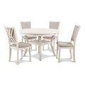 Round Dining Table Set for 4 – Farmhouse Style, Natural Beige / Grey / Cherry, 5-Piece