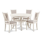 Round Dining Table Set for 4 – Farmhouse Style, Natural Beige / Grey / Cherry, 5-Piece