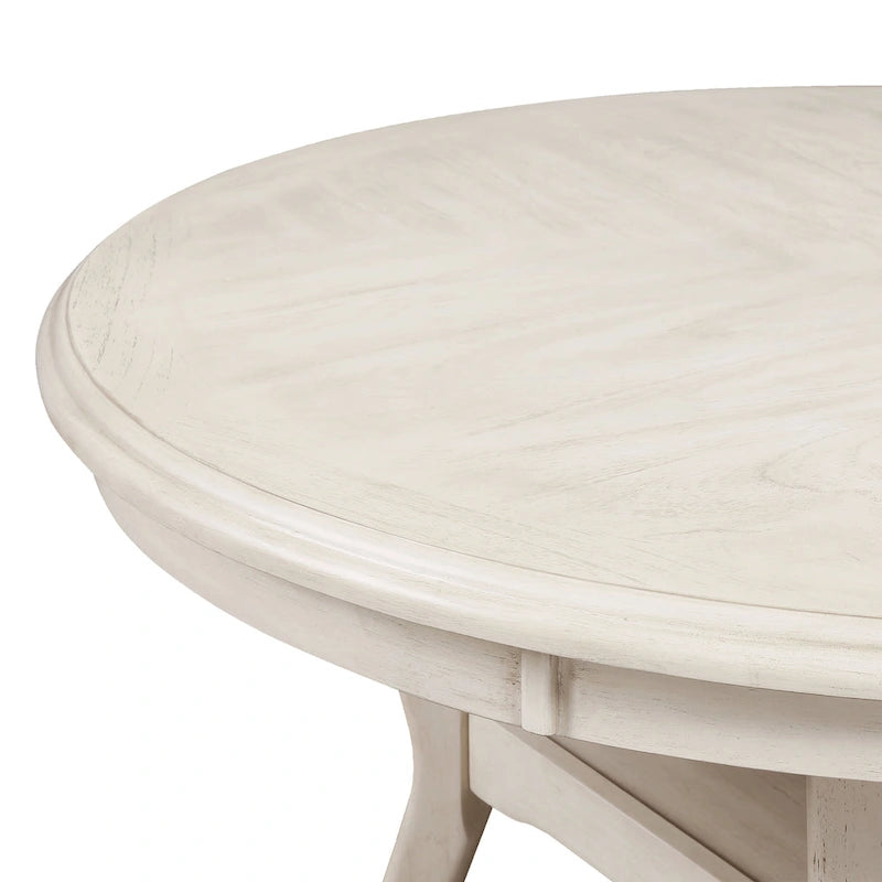 Round Dining Table Set for 4 – Farmhouse Style, Natural Beige / Grey / Cherry, 5-Piece