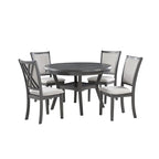 Round Dining Table Set for 4 – Farmhouse Style, Natural Beige / Grey / Cherry, 5-Piece