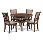 Round Dining Table Set for 4 – Farmhouse Style, Natural Beige / Grey / Cherry, 5-Piece