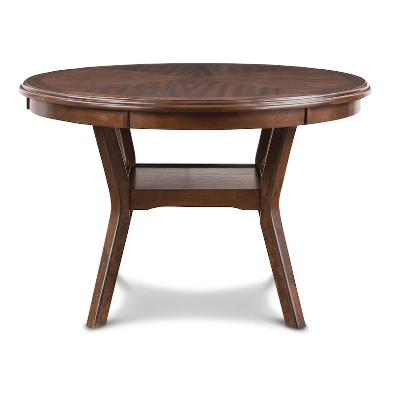 Round Dining Table Set for 4 – Farmhouse Style, Natural Beige / Grey / Cherry, 5-Piece