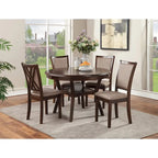 Round Dining Table Set for 4 – Farmhouse Style, Natural Beige / Grey / Cherry, 5-Piece