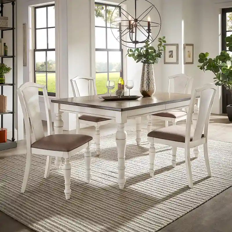 Antique White Extendable Dining Table Set, 4–8 Person (5 or 7-Piece)