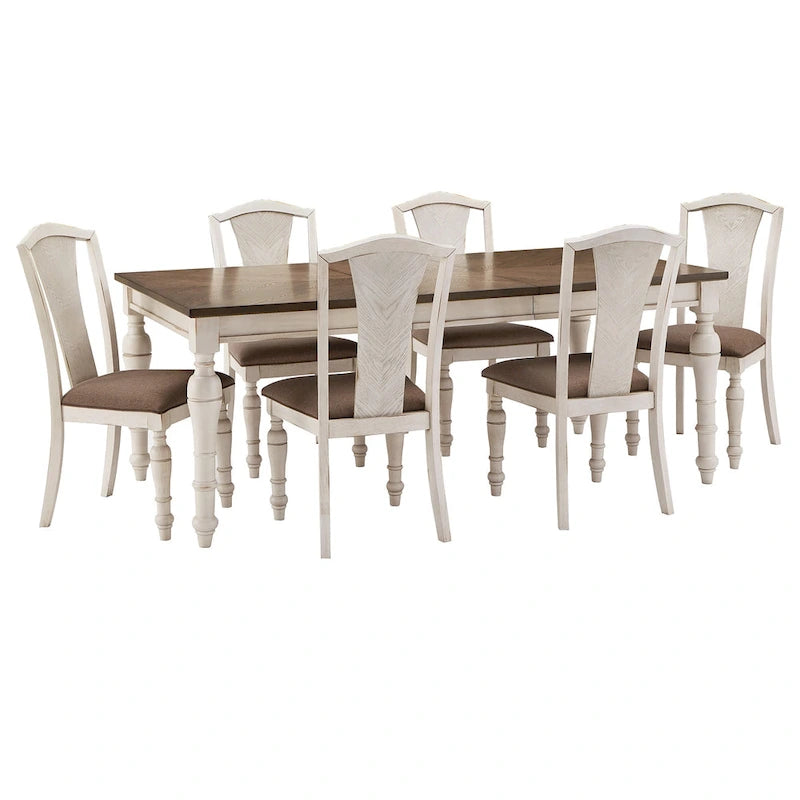 Antique White Extendable Dining Table Set, 4–8 Person (5 or 7-Piece)