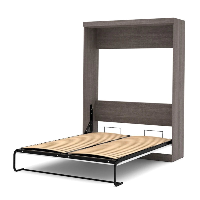 White/Grey/Antigua Queen Murphy Wall Bed with Closet Organizer & Doors, 2-Person Assembly, 90W