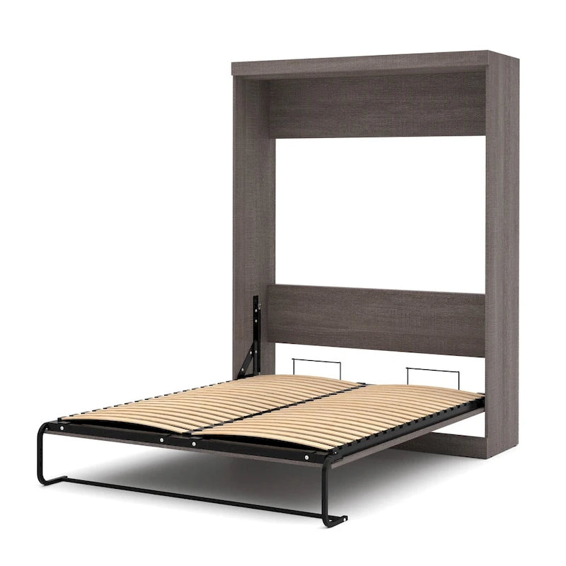 White/Grey/Antigua Queen Murphy Wall Bed with Closet Organizer & Doors, 2-Person Assembly, 90W