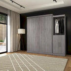 White/Grey/Antigua Queen Murphy Wall Bed with Closet Organizer & Doors, 2-Person Assembly, 90W