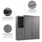 White/Grey/Antigua Queen Murphy Wall Bed with Closet Organizer & Doors, 2-Person Assembly, 90W