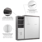 White/Grey/Antigua Queen Murphy Wall Bed with Closet Organizer & Doors, 2-Person Assembly, 90W