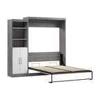 White/Grey/Antigua Queen Murphy Wall Bed with Closet Organizer & Doors, 2-Person Assembly, 90W