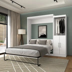White/Grey/Antigua Queen Murphy Wall Bed with Closet Organizer & Doors, 2-Person Assembly, 90W