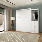 White/Grey/Antigua Queen Murphy Wall Bed with Closet Organizer & Doors, 2-Person Assembly, 90W