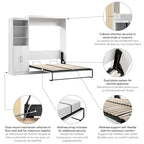 White/Grey/Antigua Queen Murphy Wall Bed with Closet Organizer & Doors, 2-Person Assembly, 90W
