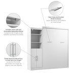 White/Grey/Antigua Queen Murphy Wall Bed with Closet Organizer & Doors, 2-Person Assembly, 90W