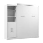 White/Grey/Antigua Queen Murphy Wall Bed with Closet Organizer & Doors, 2-Person Assembly, 90W