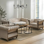 Dark Brown & Beige / Charcoal Chesterfield-Style Fabric Sofa Set, 3-Piece (Seats up to 5)
