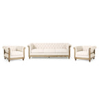 Dark Brown & Beige / Charcoal Chesterfield-Style Fabric Sofa Set, 3-Piece (Seats up to 5)