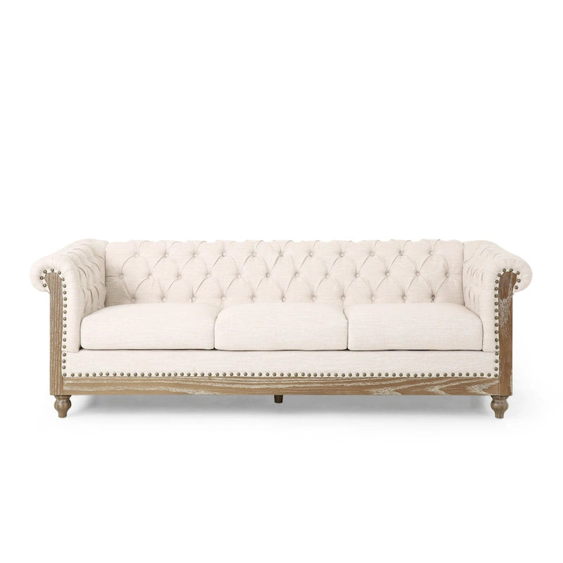 Dark Brown & Beige / Charcoal Chesterfield-Style Fabric Sofa Set, 3-Piece (Seats up to 5)