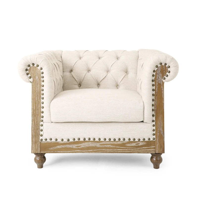 Dark Brown & Beige / Charcoal Chesterfield-Style Fabric Sofa Set, 3-Piece (Seats up to 5)