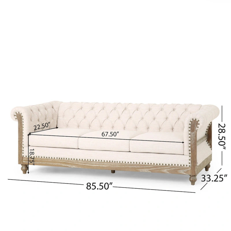 Dark Brown & Beige / Charcoal Chesterfield-Style Fabric Sofa Set, 3-Piece (Seats up to 5)