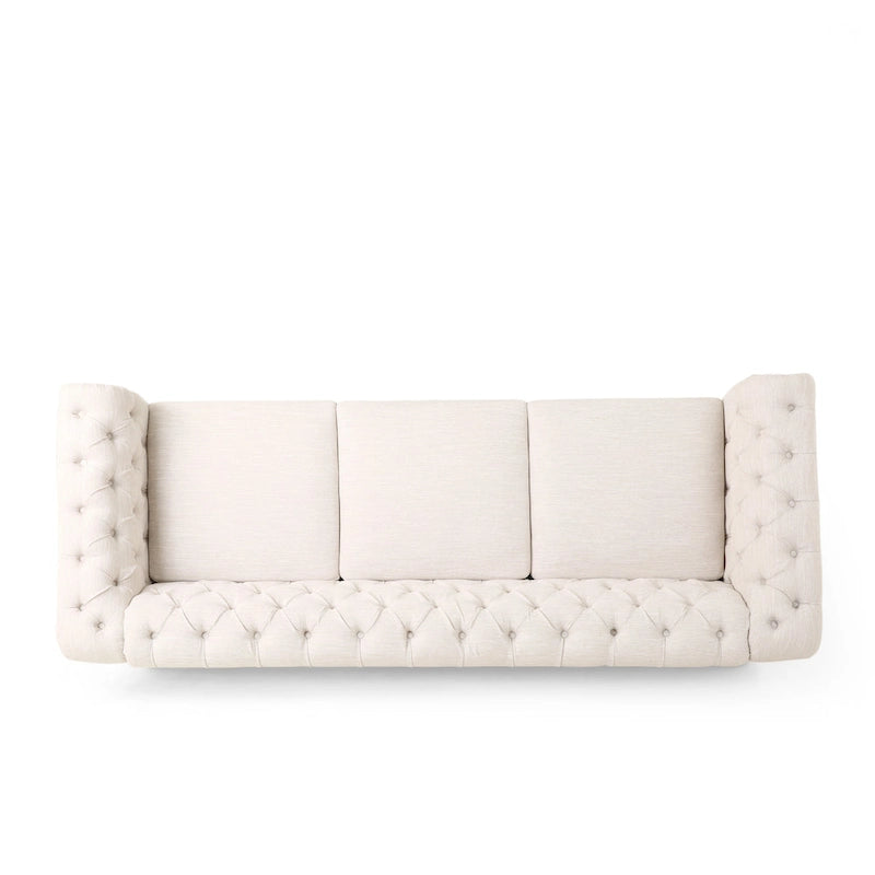 Dark Brown & Beige / Charcoal Chesterfield-Style Fabric Sofa Set, 3-Piece (Seats up to 5)