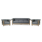 Dark Brown & Beige / Charcoal Chesterfield-Style Fabric Sofa Set, 3-Piece (Seats up to 5)