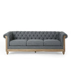 Dark Brown & Beige / Charcoal Chesterfield-Style Fabric Sofa Set, 3-Piece (Seats up to 5)