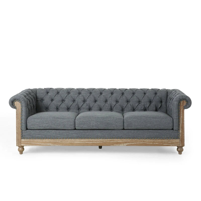 Dark Brown & Beige / Charcoal Chesterfield-Style Fabric Sofa Set, 3-Piece (Seats up to 5)