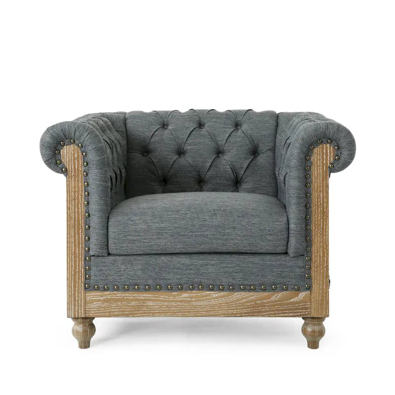 Dark Brown & Beige / Charcoal Chesterfield-Style Fabric Sofa Set, 3-Piece (Seats up to 5)