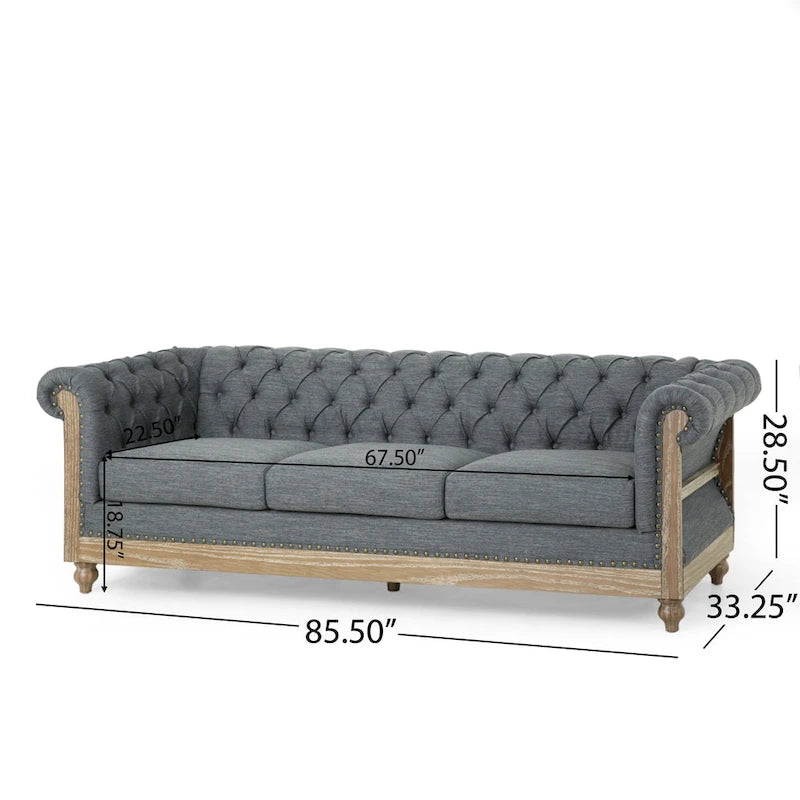 Dark Brown & Beige / Charcoal Chesterfield-Style Fabric Sofa Set, 3-Piece (Seats up to 5)