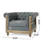 Dark Brown & Beige / Charcoal Chesterfield-Style Fabric Sofa Set, 3-Piece (Seats up to 5)