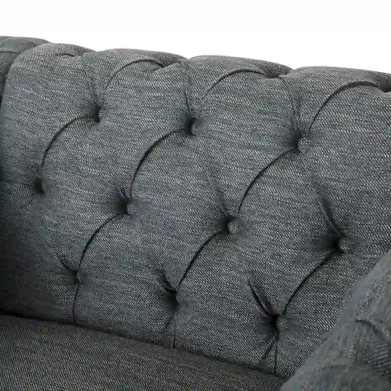 Dark Brown & Beige / Charcoal Chesterfield-Style Fabric Sofa Set, 3-Piece (Seats up to 5)