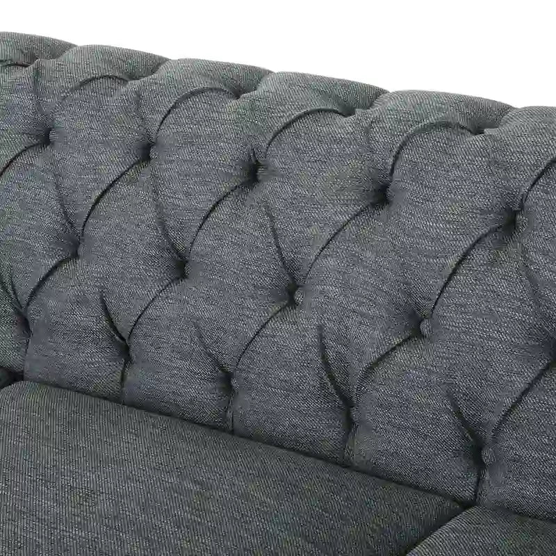 Dark Brown & Beige / Charcoal Chesterfield-Style Fabric Sofa Set, 3-Piece (Seats up to 5)