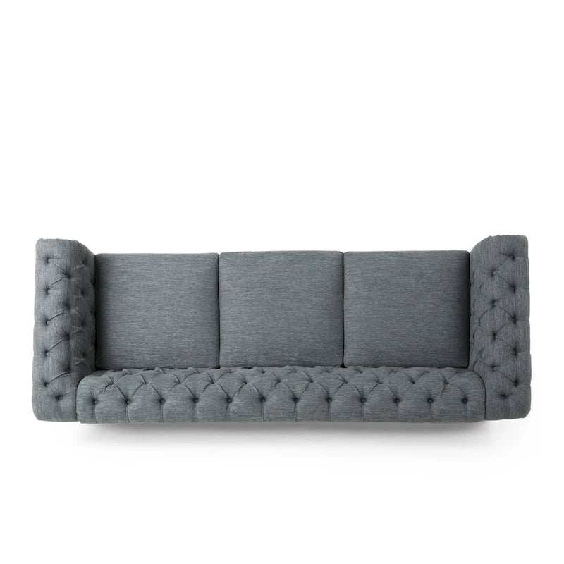 Dark Brown & Beige / Charcoal Chesterfield-Style Fabric Sofa Set, 3-Piece (Seats up to 5)