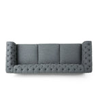 Dark Brown & Beige / Charcoal Chesterfield-Style Fabric Sofa Set, 3-Piece (Seats up to 5)