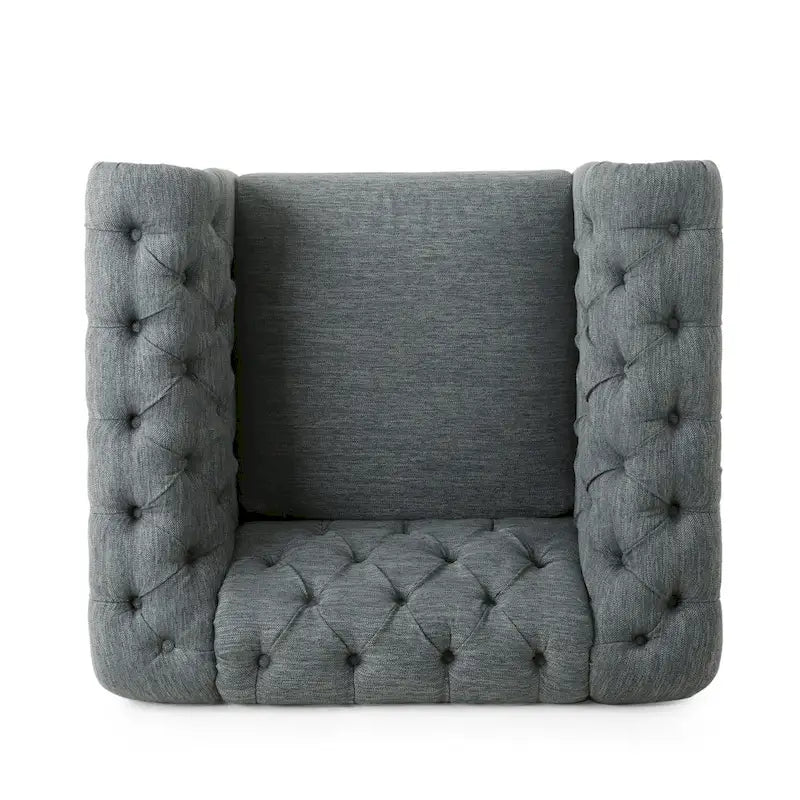 Dark Brown & Beige / Charcoal Chesterfield-Style Fabric Sofa Set, 3-Piece (Seats up to 5)