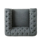 Dark Brown & Beige / Charcoal Chesterfield-Style Fabric Sofa Set, 3-Piece (Seats up to 5)