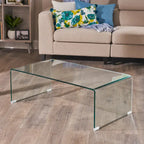 Clear Rectangle Tempered Glass Coffee Table, Modern Style, 1-Piece