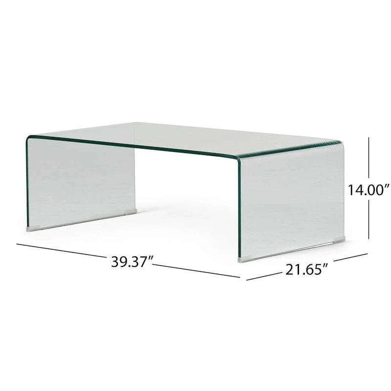 Clear Rectangle Tempered Glass Coffee Table, Modern Style, 1-Piece