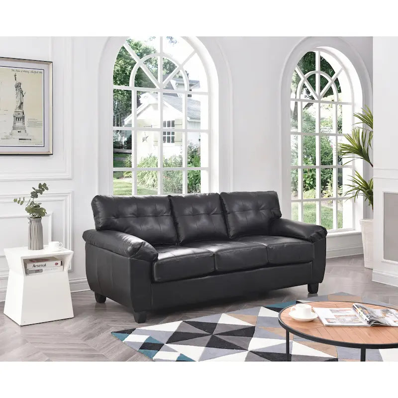 Black / Grey / White / Cappuccino Faux Leather Tufted Sofa, Seats 3