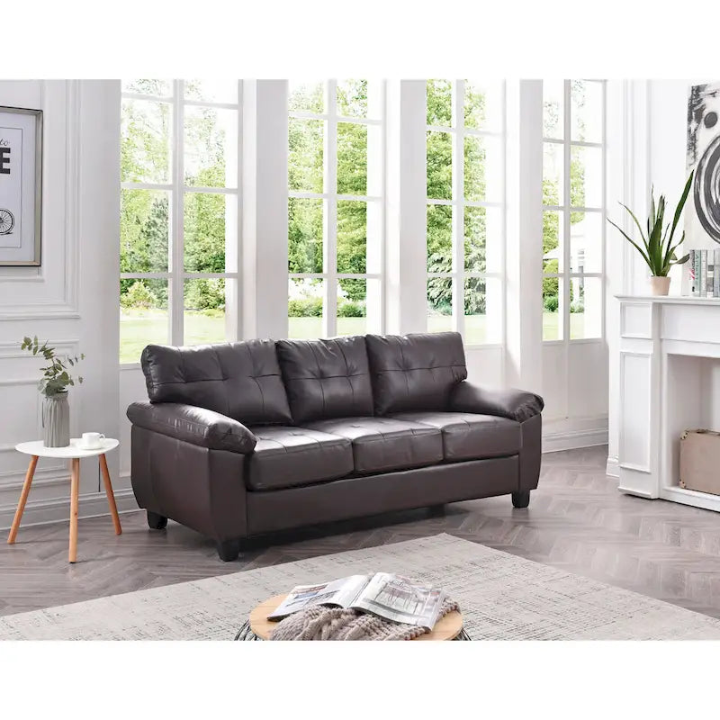 Black / Grey / White / Cappuccino Faux Leather Tufted Sofa, Seats 3