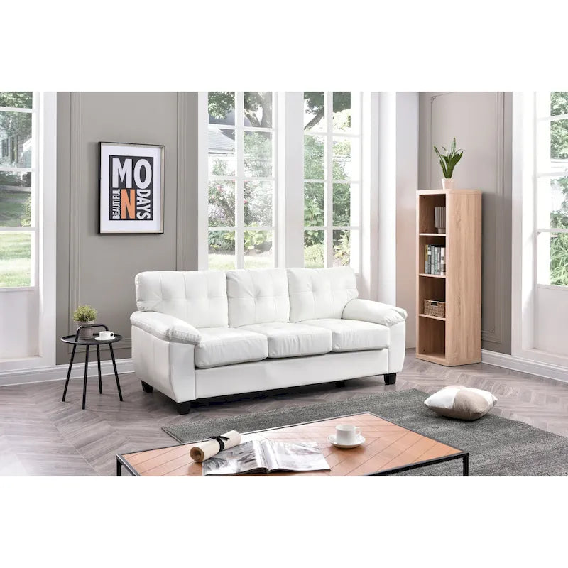 Black / Grey / White / Cappuccino Faux Leather Tufted Sofa, Seats 3