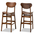 Walnut / Beige / Grey Mid-Century Bar Stool, Curved Back, Set of 2