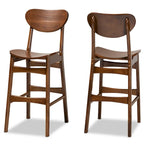 Walnut / Beige / Grey Mid-Century Bar Stool, Curved Back, Set of 2