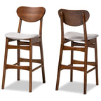Walnut / Beige / Grey Mid-Century Bar Stool, Curved Back, Set of 2