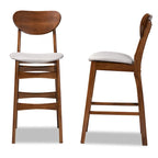 Walnut / Beige / Grey Mid-Century Bar Stool, Curved Back, Set of 2