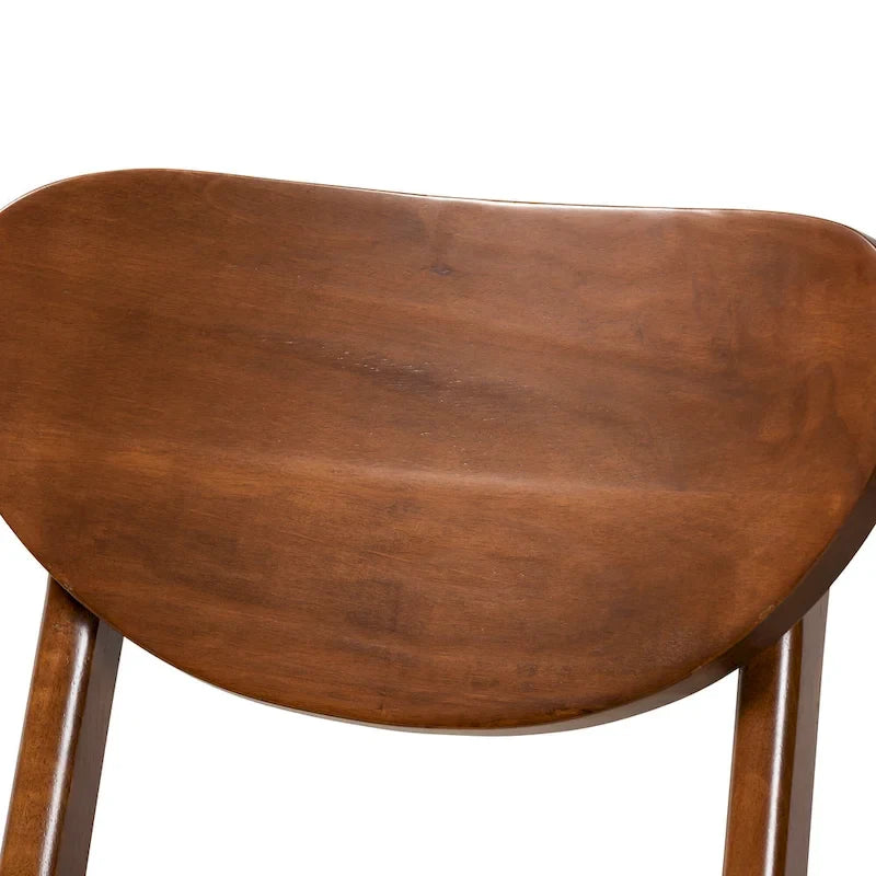 Walnut / Beige / Grey Mid-Century Bar Stool, Curved Back, Set of 2