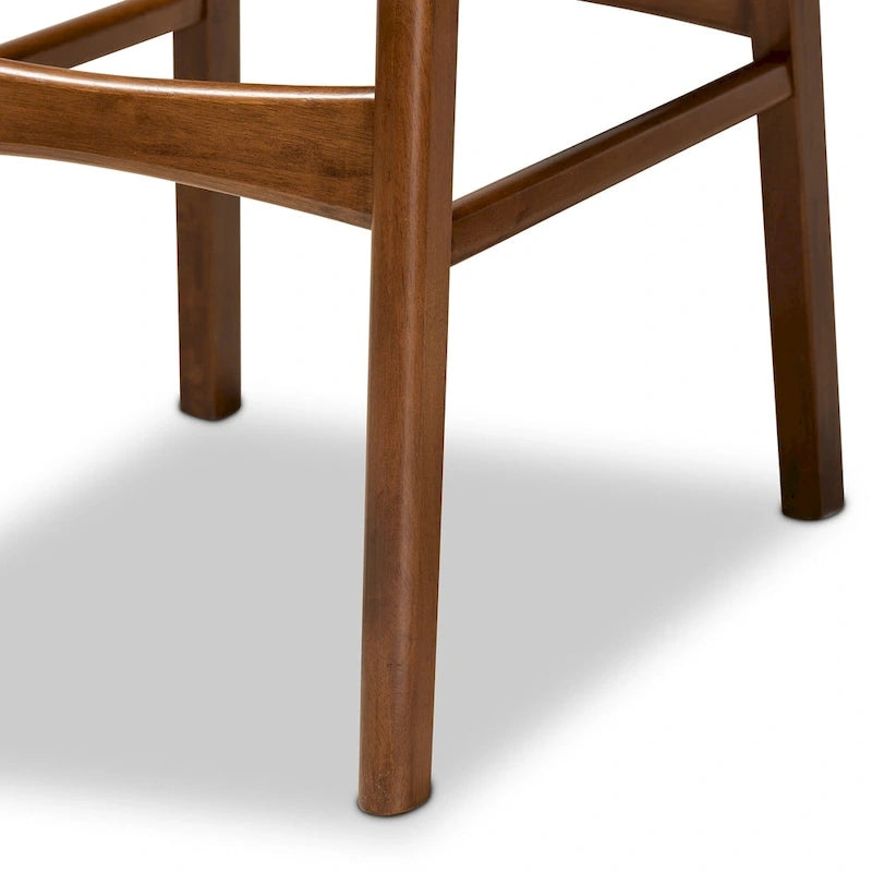 Walnut / Beige / Grey Mid-Century Bar Stool, Curved Back, Set of 2